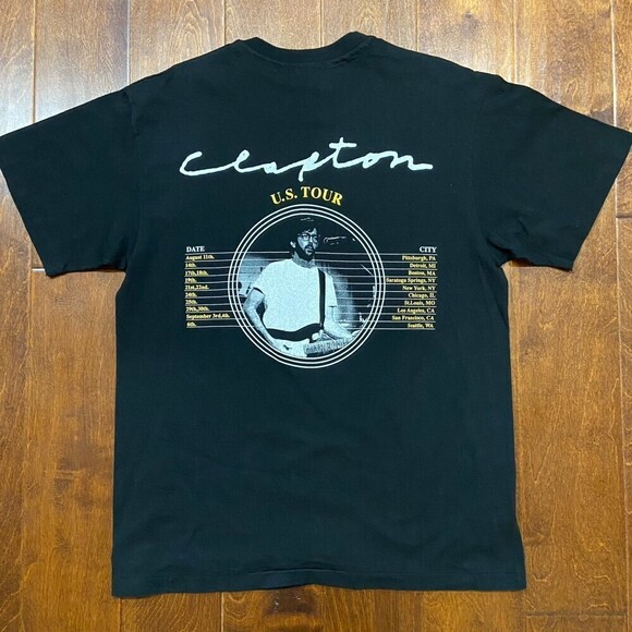 Eric Clapton 1992 US Tour Rock Band Tee Black Yellow Cotton Men's Size Large - Picture 5 of 9